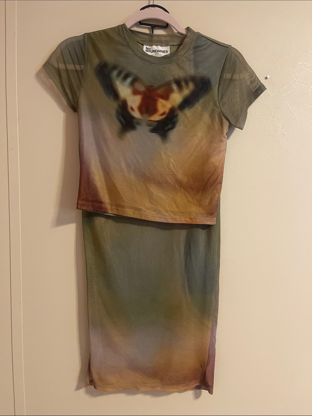 No Boundaries Olive Brown Gold Butterfly Tie-Dye Two-Piece Set